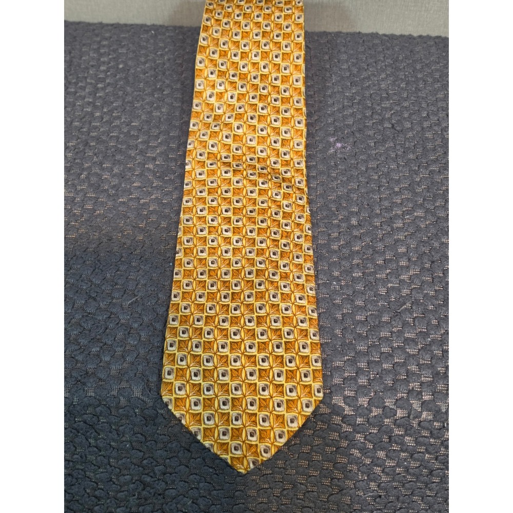 Ermenegildo Zegna Silk Tie Mustard Yellow Gold Geometric Square Disegno Esclusiv